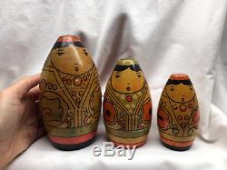 RARE Vintage Russian Nesting Dolls Matryoshka Folk Art Asian Wooden Wood box egg
