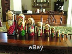 RUSSIAN 10-PIECE RELIGIOUS ICON MATRYOSHKA NESTING DOLLS (11 in.)- Y. Korolyova