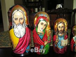 RUSSIAN 10-PIECE RELIGIOUS ICON MATRYOSHKA NESTING DOLLS (11 in.)- Y. Korolyova