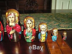 RUSSIAN 10-PIECE RELIGIOUS ICON MATRYOSHKA NESTING DOLLS (11 in.)- Y. Korolyova