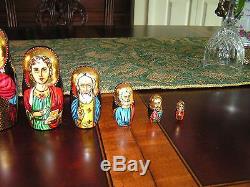 RUSSIAN 10-PIECE RELIGIOUS ICON MATRYOSHKA NESTING DOLLS (11 in.)- Y. Korolyova