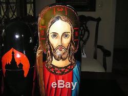 RUSSIAN 10-PIECE RELIGIOUS ICON MATRYOSHKA NESTING DOLLS (11 in.)- Y. Korolyova