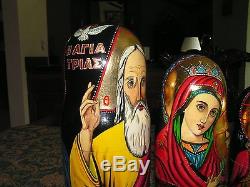 RUSSIAN 10-PIECE RELIGIOUS ICON MATRYOSHKA NESTING DOLLS (11 in.)- Y. Korolyova