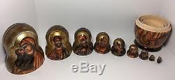 RUSSIAN 9-PIECE RELIGIOUS ICON MATRYOSHKA GOLD LEAF NESTING DOLLS (11 in.)
