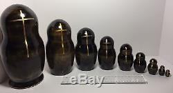 RUSSIAN 9-PIECE RELIGIOUS ICON MATRYOSHKA GOLD LEAF NESTING DOLLS (11 in.)