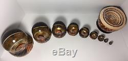 RUSSIAN 9-PIECE RELIGIOUS ICON MATRYOSHKA GOLD LEAF NESTING DOLLS (11 in.)