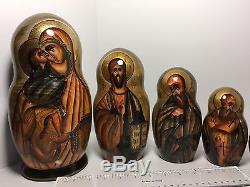 RUSSIAN 9-PIECE RELIGIOUS ICON MATRYOSHKA GOLD LEAF NESTING DOLLS (11 in.)