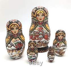 RUSSIAN CHURCHES WOOD BURN Hand carved Hand painted NESTING DOLL One of a Kind