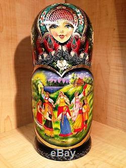 RUSSIAN COUNTRY SCENES by STEPKAEVA RUSSIAN MATRYOSHKA NESTING DOLL 12 3/4 15pc