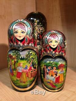 RUSSIAN COUNTRY SCENES by STEPKAEVA RUSSIAN MATRYOSHKA NESTING DOLL 12 3/4 15pc