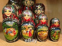 RUSSIAN COUNTRY SCENES by STEPKAEVA RUSSIAN MATRYOSHKA NESTING DOLL 12 3/4 15pc