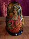 Russian Dolls X 7 Exquisite 1995 Detailed Gold Wooden Gloss Hand Painted