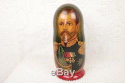 RUSSIAN EMPERORS Nesting Dolls Fedoskino Matryoshka 10 pc Set Rulers Czar Tzar