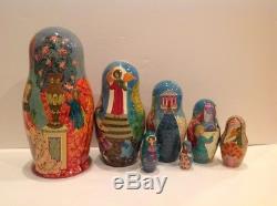 RUSSIAN FEDOSKINO STYLE NEST. DOLL GOVERNESS 7 PC E & C GORYACHY 90-s
