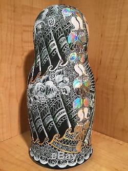 RUSSIAN MATRYOSHKA HI-END NESTING DOLL by E. FILATOVA GREEN 7pcs NEW EXTRA RARE
