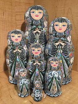 RUSSIAN MATRYOSHKA HI-END NESTING DOLL by E. FILATOVA GREEN 7pcs NEW EXTRA RARE