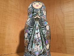 RUSSIAN MATRYOSHKA HI-END NESTING DOLL by E. FILATOVA GREEN 7pcs NEW EXTRA RARE