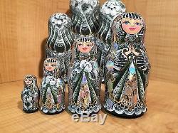 RUSSIAN MATRYOSHKA HI-END NESTING DOLL by E. FILATOVA GREEN 7pcs NEW EXTRA RARE
