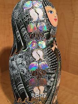 RUSSIAN MATRYOSHKA HI-END NESTING DOLL by E. FILATOVA GREEN 7pcs NEW EXTRA RARE