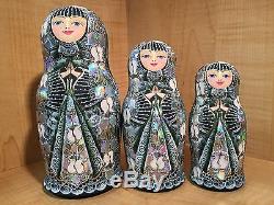 RUSSIAN MATRYOSHKA HI-END NESTING DOLL by E. FILATOVA GREEN 7pcs NEW EXTRA RARE