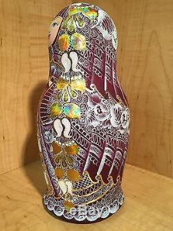 RUSSIAN MATRYOSHKA HI-END NESTING DOLL by E. FILATOVA PURPLE 7pcs NEW EXTRA RARE