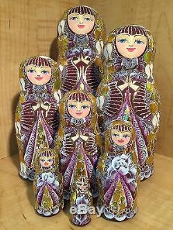 RUSSIAN MATRYOSHKA HI-END NESTING DOLL by E. FILATOVA PURPLE 7pcs NEW EXTRA RARE