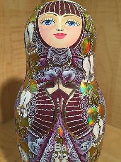 RUSSIAN MATRYOSHKA HI-END NESTING DOLL by E. FILATOVA PURPLE 7pcs NEW EXTRA RARE