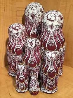 RUSSIAN MATRYOSHKA HI-END NESTING DOLL by E. FILATOVA PURPLE 7pcs NEW EXTRA RARE