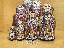 RUSSIAN MATRYOSHKA HI-END NESTING DOLL by E. FILATOVA PURPLE 7pcs NEW EXTRA RARE