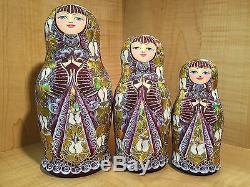 RUSSIAN MATRYOSHKA HI-END NESTING DOLL by E. FILATOVA PURPLE 7pcs NEW EXTRA RARE