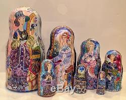 Russian Museum Quality Nesting Doll It Is Rainy 7pc Perminova- Goryachy 10.5