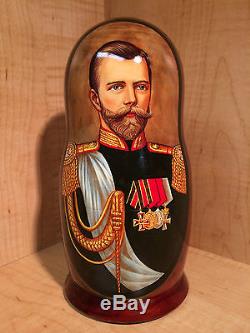 Russian Romanov Tsar Queen Prince Princess Portrait Matryoshka Nesting Doll 8.5