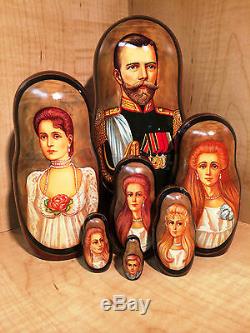 Russian Romanov Tsar Queen Prince Princess Portrait Matryoshka Nesting Doll 8.5