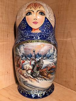 RUSSIAN TROIKA HORSES by TRIFONOV RUSSIAN MATRYOSHKA NESTING DOLL 11 10pc NEW