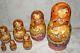 Russian Wood Hand Painted Signed 1995 Nesting Dolls Woman Cat Set 7 Piece Exc