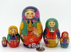 RYABOVA Matryoshka Pig Chicken Goose Russian nesting dolls 5 HAND PAINTED signed