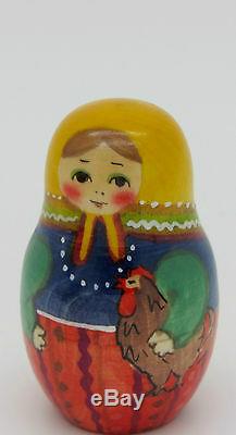 RYABOVA Matryoshka Pig Chicken Goose Russian nesting dolls 5 HAND PAINTED signed