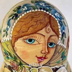 Rare G. DeBrekht Hand Painted Matte Wood Russian Mary Jesus 5 Pc Nesting Dolls