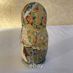 Rare G. DeBrekht Hand Painted Matte Wood Russian Mary Jesus 5 Pc Nesting Dolls