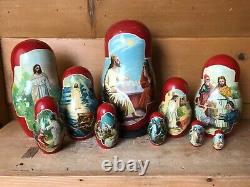 Rare Matryoshka Russian Nesting Dolls Jesus Life Hand Painted Signed Christmas