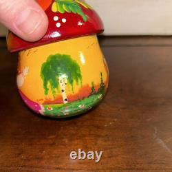 Rare Mushroom Shaped Fairytale Russian Matryoshka Nesting Doll 5 Pce Signed