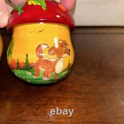 Rare Mushroom Shaped Fairytale Russian Matryoshka Nesting Doll 5 Pce Signed