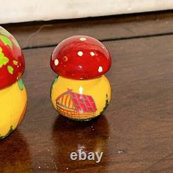 Rare Mushroom Shaped Fairytale Russian Matryoshka Nesting Doll 5 Pce Signed