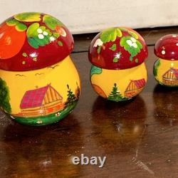Rare Mushroom Shaped Fairytale Russian Matryoshka Nesting Doll 5 Pce Signed