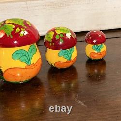 Rare Mushroom Shaped Fairytale Russian Matryoshka Nesting Doll 5 Pce Signed