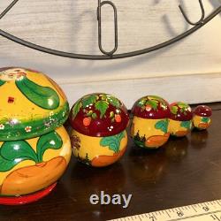 Rare Mushroom Shaped Fairytale Russian Matryoshka Nesting Doll 5 Pce Signed