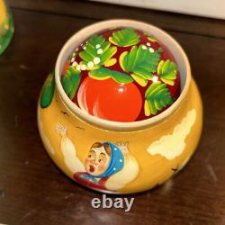 Rare Mushroom Shaped Fairytale Russian Matryoshka Nesting Doll 5 Pce Signed