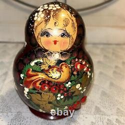 Rare Russian French Hen Embossed Matryoshka Nesting Doll 9 Pce