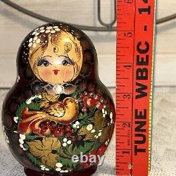 Rare Russian French Hen Embossed Matryoshka Nesting Doll 9 Pce