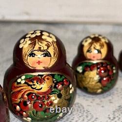 Rare Russian French Hen Embossed Matryoshka Nesting Doll 9 Pce